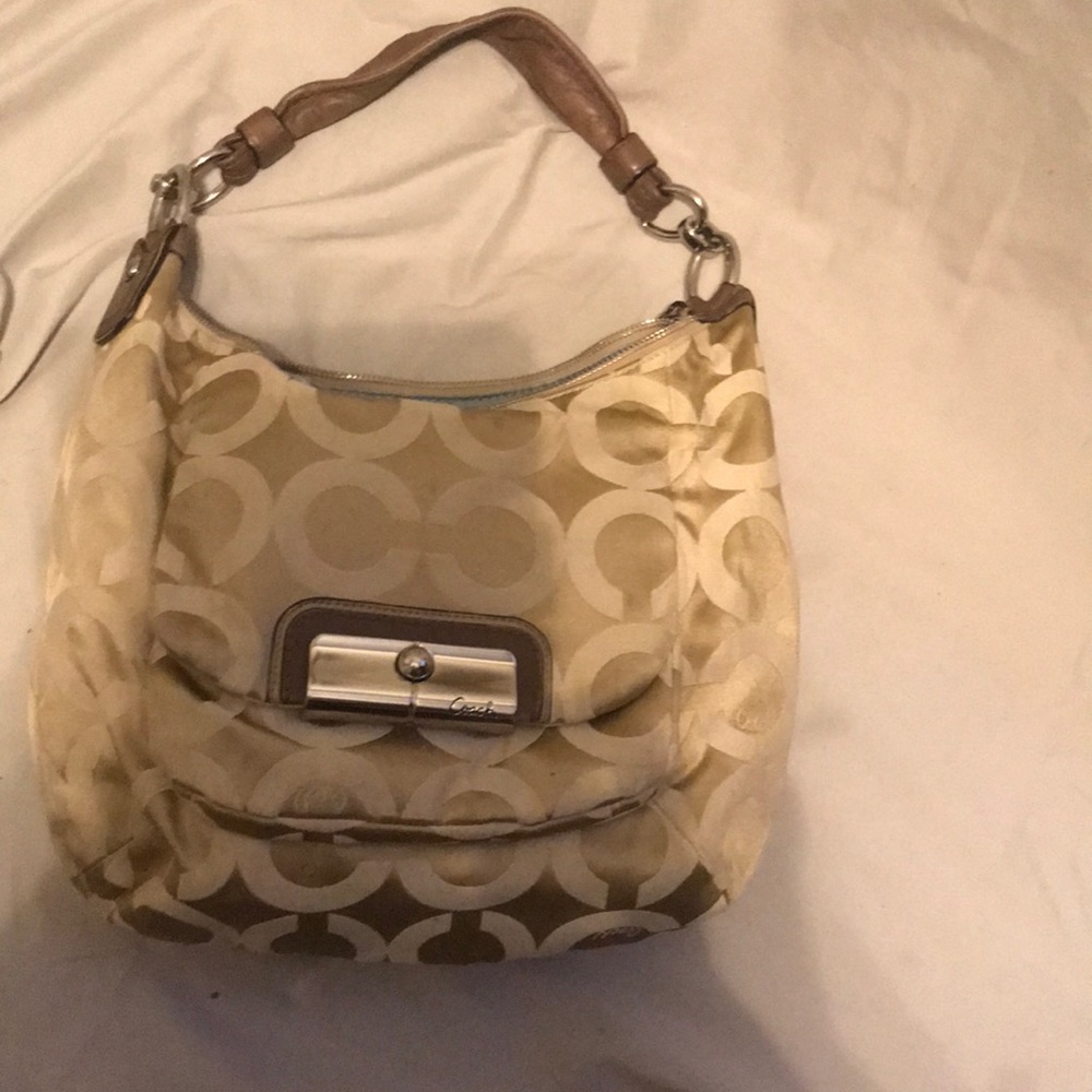 Coach beige clothe handbag